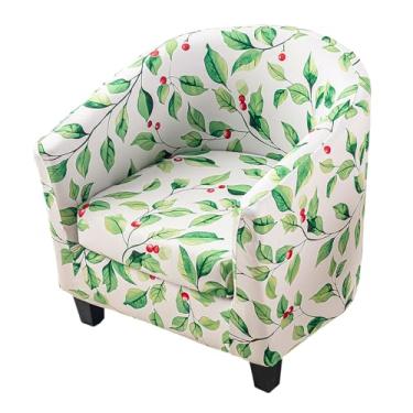 Imagem de HAOYONG Capa para cadeira de clube, 2 peças, capa elástica para cadeira de banheira impressa, capa de poltrona redonda macia e removível, capa protetora de móveis para sala de estar