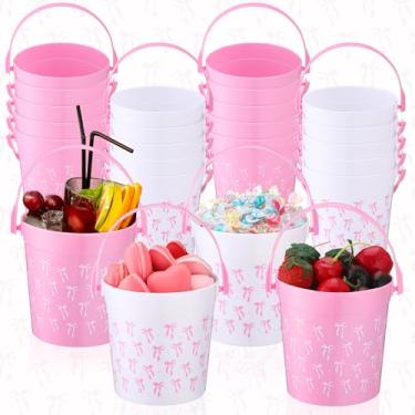 Imagem de Singhoow 24 baldes de rum para coquetéis com laço rosa de 947 g para bebidas baldes de plástico com alça para despedida de solteira, noivado, chá de bebê, festa de aniversário, suprimento de