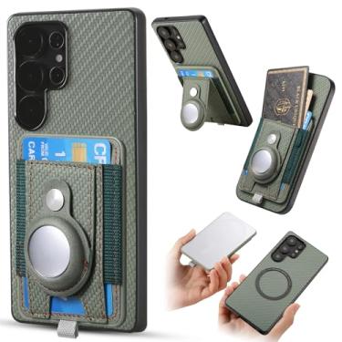 Imagem de Fourmor Capa carteira magnética para Samsung Galaxy S25Ultra com suporte AirTag [compatível com Magsafe] [compartimento elástico] [clipe traseiro removível], couro PU + painel traseiro de