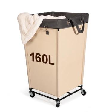 Imagem de GLUTIA Cesto de lavanderia com rodas, grande cesto de roupa rolante, carrinho de lavanderia de 160 L para casa, banheiro, lavanderia