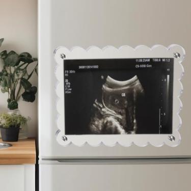 Imagem de FYSUIMU Porta-retrato magnético recortado ultrassom para bebês, ultrassom, moldura de acrílico transparente, anúncio de bebê para revelação de gênero, grávidas, pais grávidas