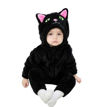 Imagem de Dcohmch Fantasia infantil de gato preto com capuz fofo macacão de neve infantil menino menina roupas quentes de inverno 0-3 anos, Escuro., 3-4T