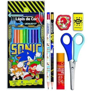 Imagem de Kit Escolar Sonic 12 Lapis Cor + 6 Peças - LEONORA