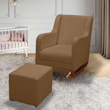 Imagem de Cadeira Poltrona de Amamentação e Balanço Aquila c/ Puff Boucle Ocre P