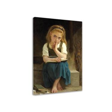 Imagem de LXURY Bouguereau.A lição difícil. Reprodução de pinturas famosas. Arte de parede em tela. Pôsteres e impressões. Imagem para decoração de casa 40 x 64 cm Moldura interna