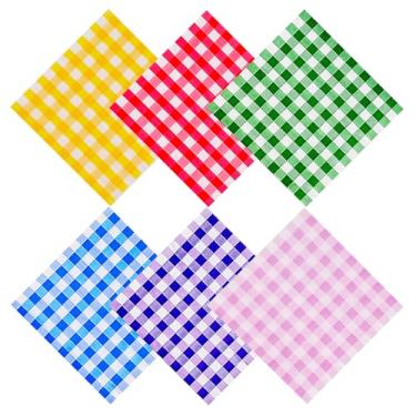 Imagem de Jagrove Guardanapos de coquetel, pacote com 120, guardanapos de papel xadrez de 2 camadas, guingão, pastel, guardanapos descartáveis para lembrancinhas de festa, decoração de louça, 6 cores, 16,5 x