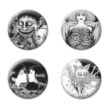 Imagem de Ata-Boy Junji Ito Conjunto de quatro botões colecionáveis de 3 cm painéis pretos e brancos