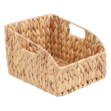 Imagem de FEILANDUO Cesta de vime com alças, cesta de armazenamento tecida à mão para despensa, cestas decorativas trapezoidais para prateleiras, organizador de casa (natural (jacinto de água), 23 cm C x 28 cm