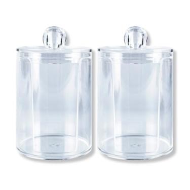 Imagem de Kit 2 Porta Algodão Disco Tampa Acrílico Organizador Penteadeira