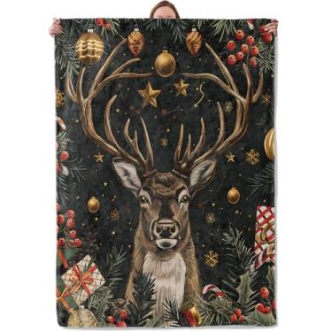 Imagem de Cobertor de chifre de rena de Natal para mulheres, adultos, meninas, crianças, cobertores de flanela de veado majestoso para quarto, acampamento, sofá, decoração de quarto, felpudo, quente, macio
