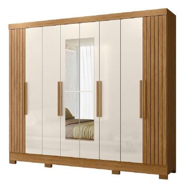 Imagem de Guarda Roupas Casal Com Espelho Ripado 8 Portas 4 Gavetas Diamante Moval Madeir/off