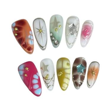 Imagem de Unhas Postiças De Amêndoa Com Padrão De Crocodilo Blush Y2K, 10 Peças,