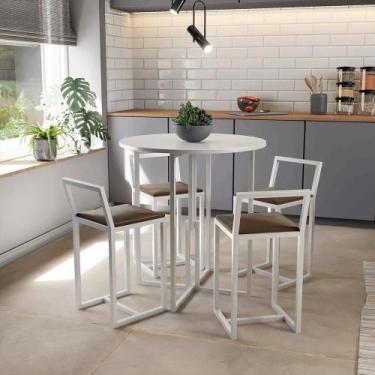 Imagem de Conjunto Mesa Redonda Branca 4 Cadeiras Pequena Estofado Industrial Wh