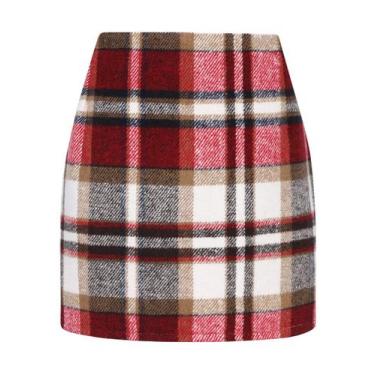 Imagem de Saia de Natal IDEALSANXUN Fashion Red Xadrez de Lã para Mulheres
