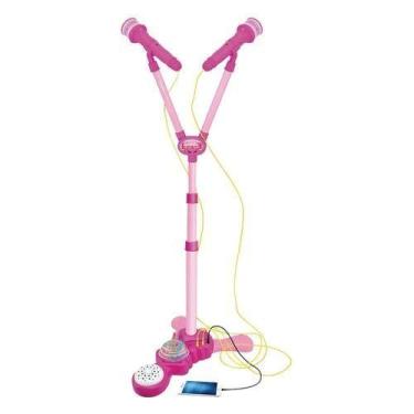 Imagem de Microfone Duplo Infantil Musical Pedestal 2 Microfones Rosa - toys