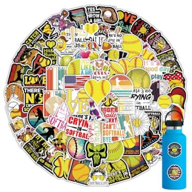 Imagem de Pacote com 100 adesivos de softbol para capacetes, decalques de vinil à prova d'água para garrafas de água, adesivos legais para laptop, bagagem, copo, computador, capa de telefone, skate, guitarra