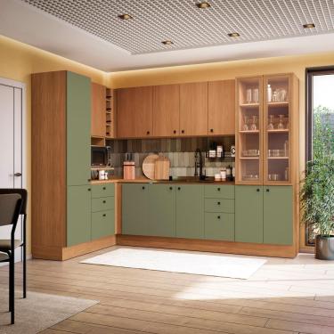 Imagem de Cozinha Modulada Pixel Kappesberg 100% Mdp Canela/verde Frevo 456cm