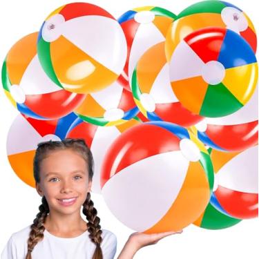 Imagem de Chochkees Pacote com 24 bolas de praia de 40,6 cm - Bolas de praia grandes infláveis arco-íris perfeitas para festas na piscina e brinquedo divertido de verão