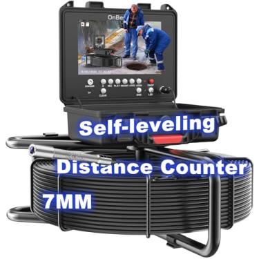 Imagem de OnBeam Câmera de tubo de drenagem de 30 metros – câmera de encanamento cobra com luz, autonivelante, contador de medidores, tela IPS de 9 polegadas, 1080p, cabo de 0,7 cm, encanador industrial