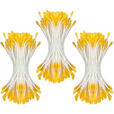 Imagem de HAHIYO 700 peças de estame amarelo de flor de cabeça dupla de 2 mm com cabeça de flor semelhante a cristal para decoração de scrapbook de arte floral feita à mão, pistilos florais artificiais, estames