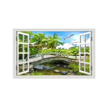 Imagem de Falsas Janelas Paisagens Impressões em Tela-Ponte árvores Lago-Quadro Arte Moderna-Natureza Pintura Decoração Parede 30x50cm Sem Moldura
