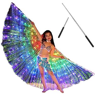 Imagem de Asas de LED Isis Wings Dança do Ventre Asas de Borboleta LED com Bastões Telescópicos Brilhantes Roupas de Desempenho para Carnaval Palco Natal Festa de Halloween (Luz Colorida, Crianças)