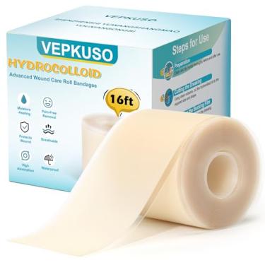 Imagem de Vepkuso Rolo de bandagem hidrocolóide, 5,8 cm x 4,6 m | curativo e fita para bolhas | Hidrocolóide de grau médico para acne, bolhas, calcanhares, joelhos | Rolo de remendo de espinha cortado no