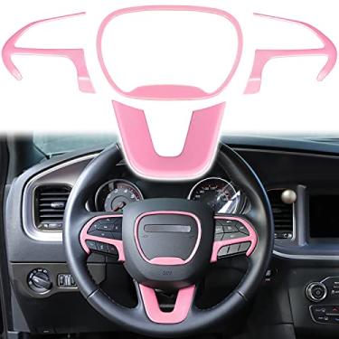 Imagem de 4 peças ABS capa de direção acabamento interior acessórios adequados para Dodge Challenger Charger 2015-2024, para Dodge Durango e para Jeep Grand Cherokee SRT8 2014-2024 (rosa)