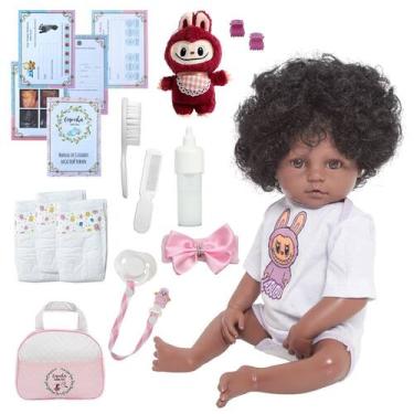 Imagem de Bebe Reborn Negra Corpo Silicone Recém Nascida Kit Itens - Cegonha Reb