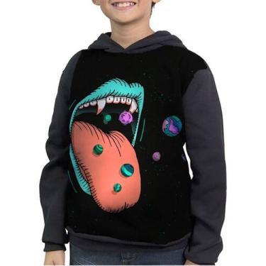 Imagem de Moletom Infantil Boca De Vampiro Psicodélico - smoke, Preto, 4