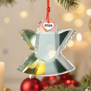 Imagem de H&D HYALINE & DORA Enfeite de Natal de anjo de 6 cm de cristal transparente Ornamento de anjo de vidro para pendurar árvore de Natal, casamento, janela, decoração de festa de feriado