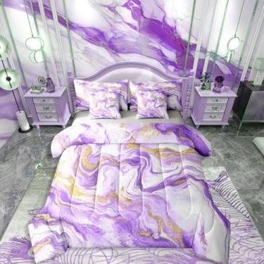 Imagem de Conjunto de edredom solteiro com veias de mármore preppy com lençóis, ombré, aquarela, minimalista, 7 peças, arte de mármore simples, arte moderna em uma bolsa, decoração clássica gradiente tie dye