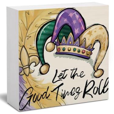 Imagem de FLVGE Decorações de Mardi Gras, decorações de centro de mesa de madeira de carnaval, placa de caixa de madeira de carnaval de carnaval, decoração rústica Let The Good Times Roll para decoração de