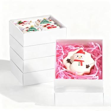 Imagem de Pacote com 25 caixas de padaria brancas de 10 x 10 x 5 cm com tampas transparentes - para morangos, biscoitos, macarons, donuts e sobremesas - Embalagem de presente de Natal e lembrancinha de festa