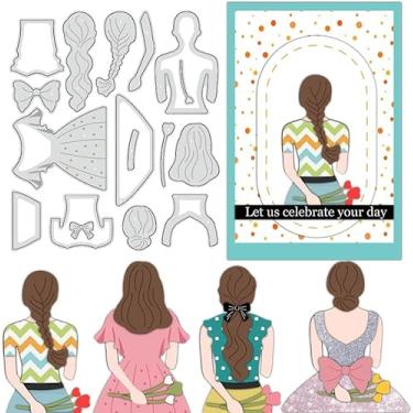 Imagem de Estêncil de corte de aço carbono padrão humano, 12 x 14 cm, cor de aço inoxidável, cartões de papel em relevo, decorativos, mulheres, vestido nas costas, saia estêncil para álbum de fotos faça você