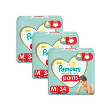 Imagem de Kit 3 Fralda Infantil Pampers Premium Care Pants Tamanho M com 34 Unidades