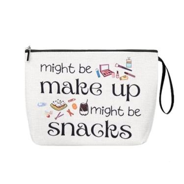 Imagem de Sudaporn Lindos sacos de maquiagem para lanche para viagem, bolsa de cosméticos para meninas, bolsa de cosméticos Might Be Make up Might Be Snacks, bolsas femininas de higiene pessoal para mulheres