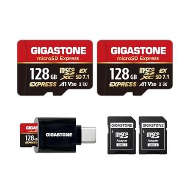 Imagem de GIGASTONE Cartão de memória microSD Express de 128 GB, cartão de memória MicroSDXC Express SD 7.1 Velocidade até R/W 880/500MB/s para Nintendo-Switch 2, câmera profissional, A1 V30, com 2 adaptadores