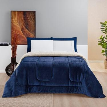 Imagem de Coberdrom Diamond Casal Queen Sherpa Com Manta Flannel 01 Peça - Azul Marinho