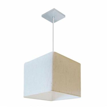 Imagem de Lustre Pendente Quadrado Vivare Md-4058 Cúpula Em Tecido 21/25x25cm - Bivolt Linho Bege 127/220v