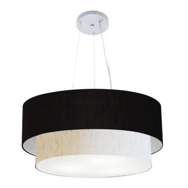 Imagem de Lustre Pendente Duplo Cilíndrico Vivare Md-4073 Cúpula Em Tecido 80x60cm - Bivolt Preto-linho-bege 127/220v