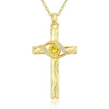 Imagem de HeartMelody Colar de cruz para mulheres, banhado a ouro 14K 18K com pingente de pedra do mês de nascimento, joias religiosas, presentes de aniversário e Natal para mulheres, mãe e ela, Suitable for