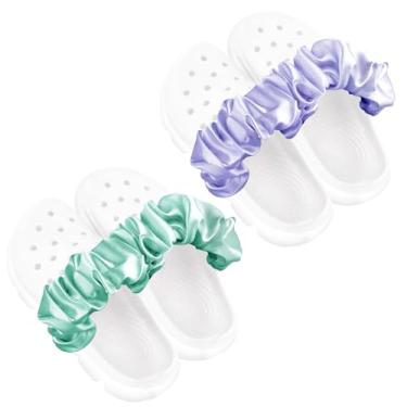 Imagem de 4 peças de pingentes de sapatos, decorações de sapatos, moda faça você mesmo, pingentes de sapato para Crocs verão praia para presentes de aniversário (verde roxo), médio