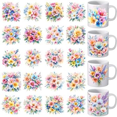 Imagem de Envoltório de copo UV DTF - 24 folhas de flores de primavera UV DTF envoltórios para caneca Christine Gym Uvdtf decalques à prova d'água esfregar ferro em transferência para copos de vidro, artesanato