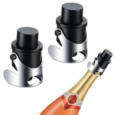 Imagem de Rolhas de champanhe para garrafas de aço inoxidável com bomba integrada Prosecco seladora de garrafa econômica, pacote com 2