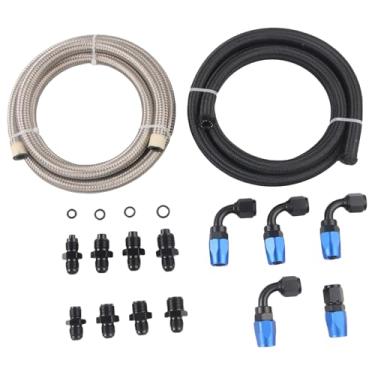 Imagem de broyear Kit de encaixe de mangueira de direção hidráulica AN6 para GM LS Swap LS1 LS3 1950-2000 para rack e pinhão Ford Mustang II 1974-1977 - Linha trançada de nylon e inoxidável e interior de