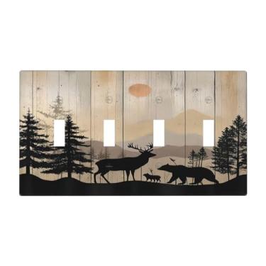 Imagem de Naiqadnehz Capas para interruptores de luz, placa de madeira, vida selvagem, urso fofo, cervo, floresta, rústico, quadriciclo, placa de parede elétrica, placa decorativa de parede para banheiro e