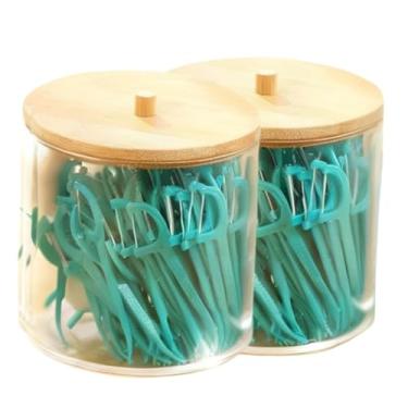 Imagem de Porta Cotonete Acrílico com Tampa Bambu Alta Durabilidade, Vedação e Armazenamento Eficiente (Kit 2 Médio (M))