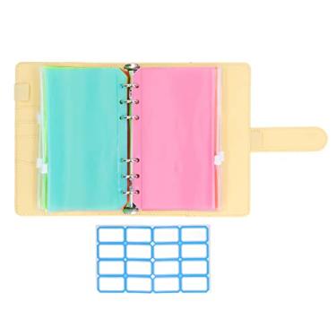 Imagem de Pasta de orçamento de dinheiro Couro PU A6 Tamanho 6 furos pré-perfurados Organizador portátil à prova d'água para viagens escolares em casa com bolsos com zíper Papel de etiqueta (Amarela)