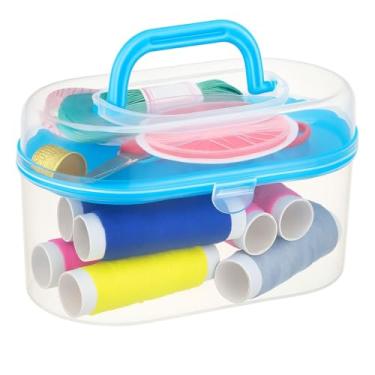 Imagem de Kit de Costura 37 Peças Linha Tesoura Agulhas Alfinetes Botão Conjunto Completo Trabalhos Manuais Reparo Roupas Consertos Utilidade Doméstica Viagem Portátil Mini Maleta Premium